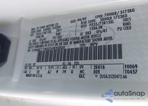 2002 Ford Econoline Xl/Xlt z USA, uszkodzony, nr VIN 1FMRE11W02HB26800